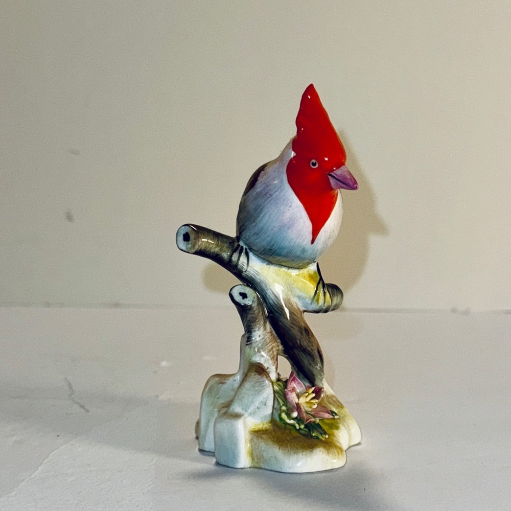 Vibrant Red and Brown Bird Perch Figurine